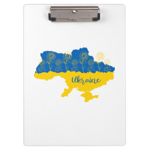 Map of Ukraine with sunflower and Ukrainian flag Clipboard