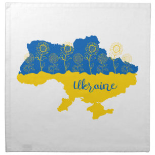 Map of Ukraine with sunflower and Ukrainian flag Cloth Napkin