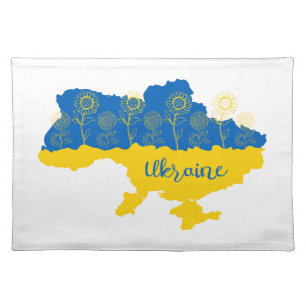 Map of Ukraine with sunflower and Ukrainian flag Cloth Placemat