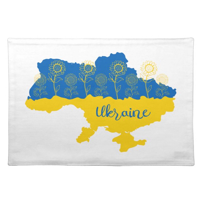 Map of Ukraine with sunflower and Ukrainian flag Cloth Placemat (Front)