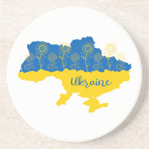 Map of Ukraine with sunflower and Ukrainian flag Coaster