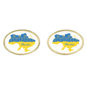 Map of Ukraine with sunflower and Ukrainian flag Cufflinks