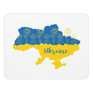 Map of Ukraine with sunflower and Ukrainian flag Door Sign