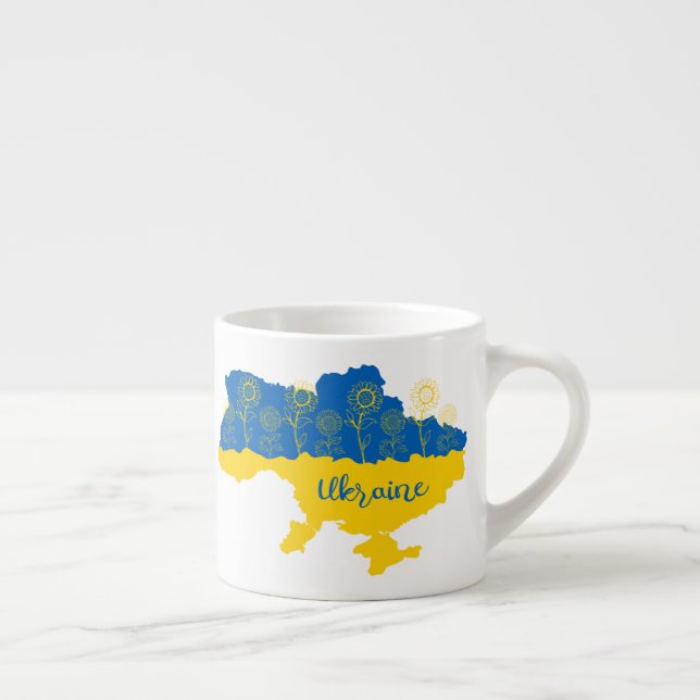 Map of Ukraine with sunflower and Ukrainian flag Espresso Cup (Right)