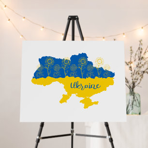 Map of Ukraine with sunflower and Ukrainian flag Foam Board