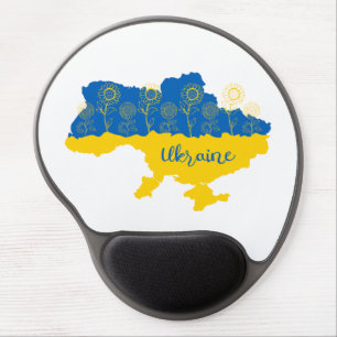 Map of Ukraine with sunflower and Ukrainian flag Gel Mouse Pad