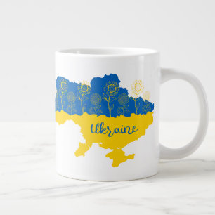 Map of Ukraine with sunflower and Ukrainian flag Giant Coffee Mug