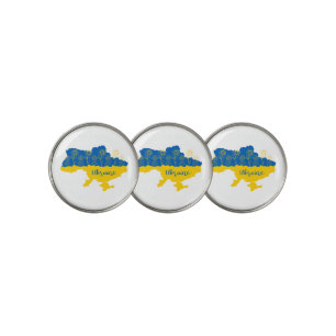 Map of Ukraine with sunflower and Ukrainian flag Golf Ball Marker