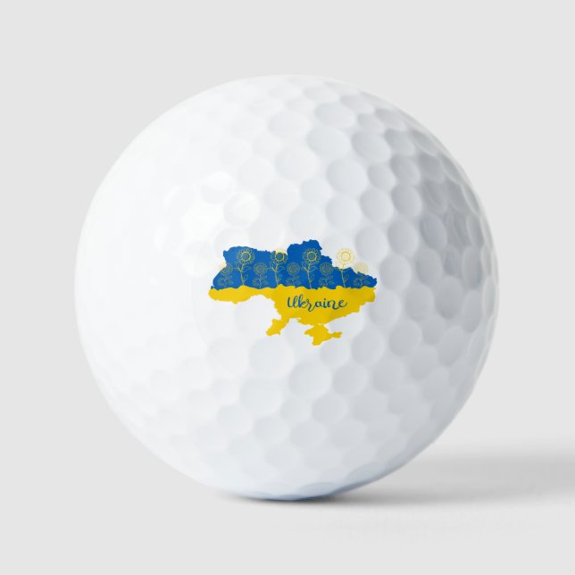 Map of Ukraine with sunflower and Ukrainian flag Golf Balls (Front)