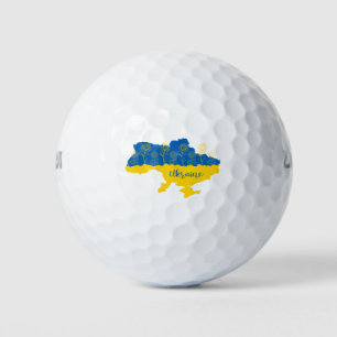 Map of Ukraine with sunflower and Ukrainian flag Golf Balls