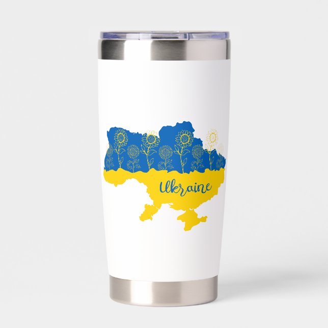 Map of Ukraine with sunflower and Ukrainian flag Insulated Tumbler (Front)