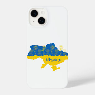 Map of Ukraine with sunflower and Ukrainian flag iPhone 14 Case