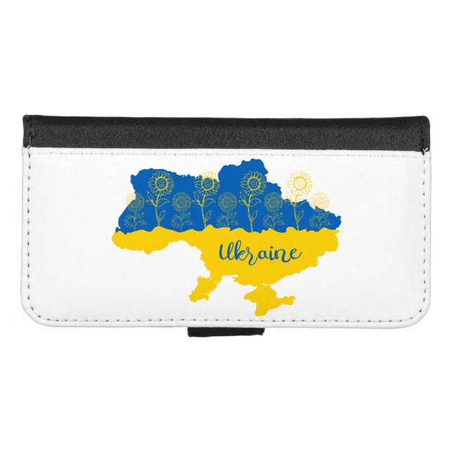 Map of Ukraine with sunflower and Ukrainian flag iPhone Wallet Case (Front (Horizontal))