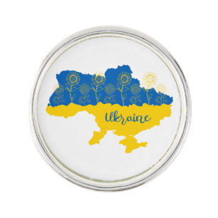 Map of Ukraine with sunflower and Ukrainian flag Lapel Pin