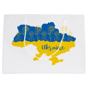 Map of Ukraine with sunflower and Ukrainian flag Large Gift Bag