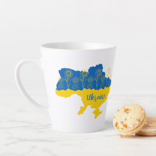 Map of Ukraine with sunflower and Ukrainian flag Latte Mug