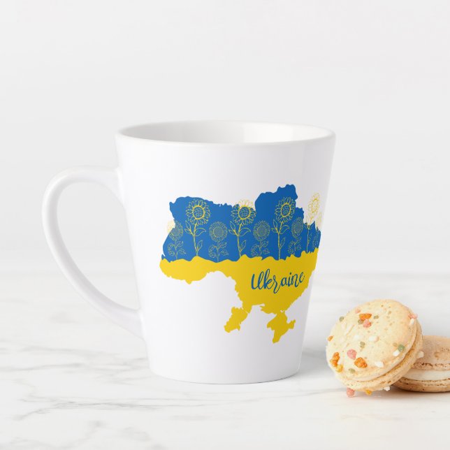 Map of Ukraine with sunflower and Ukrainian flag Latte Mug (In Situ)