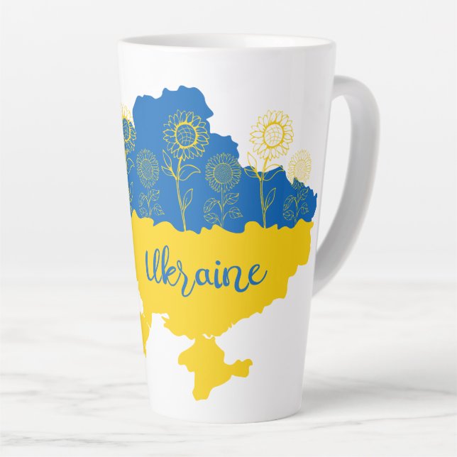 Map of Ukraine with sunflower and Ukrainian flag Latte Mug (Right Angle)