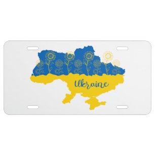 Map of Ukraine with sunflower and Ukrainian flag License Plate