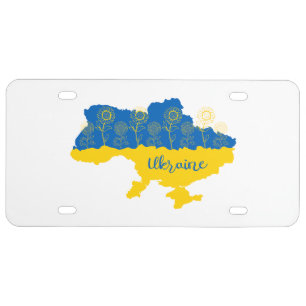 Map of Ukraine with sunflower and Ukrainian flag License Plate