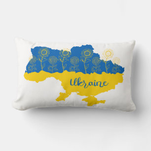 Map of Ukraine with sunflower and Ukrainian flag Lumbar Pillow