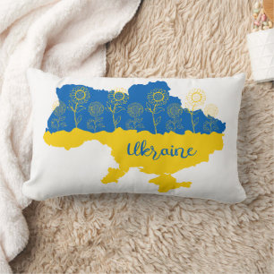 Map of Ukraine with sunflower and Ukrainian flag Lumbar Pillow
