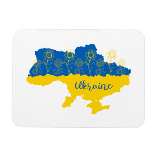 Map of Ukraine with sunflower and Ukrainian flag Magnet