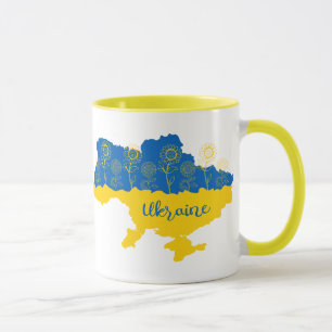 Map of Ukraine with sunflower and Ukrainian flag Mug