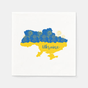 Map of Ukraine with sunflower and Ukrainian flag Napkins