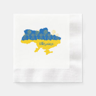 Map of Ukraine with sunflower and Ukrainian flag Napkins