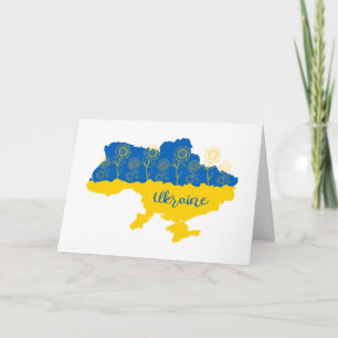 Map of Ukraine with sunflower and Ukrainian flag Note Card