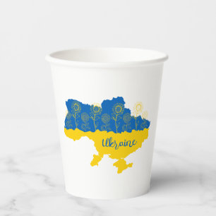 Map of Ukraine with sunflower and Ukrainian flag Paper Cups