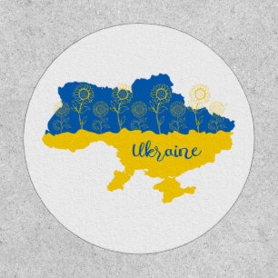 Map of Ukraine with sunflower and Ukrainian flag Patch
