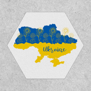 Map of Ukraine with sunflower and Ukrainian flag Patch