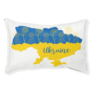 Map of Ukraine with sunflower and Ukrainian flag Pet Bed