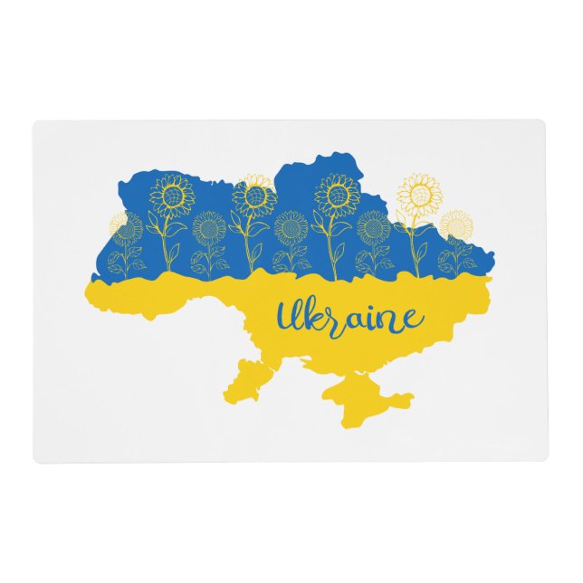 Map of Ukraine with sunflower and Ukrainian flag Placemat (Front)