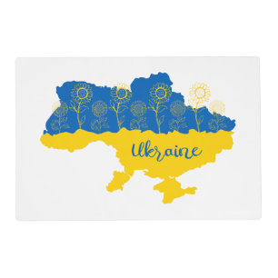 Map of Ukraine with sunflower and Ukrainian flag Placemat