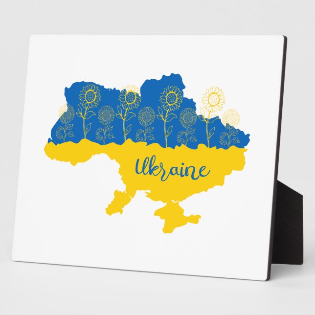 Map of Ukraine with sunflower and Ukrainian flag Plaque (Side)