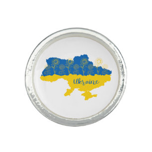 Map of Ukraine with sunflower and Ukrainian flag Ring