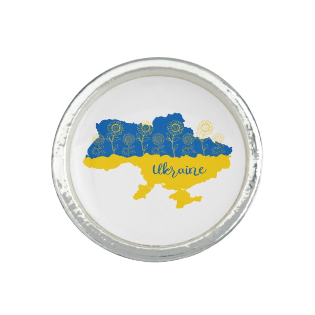 Map of Ukraine with sunflower and Ukrainian flag Ring (Front)