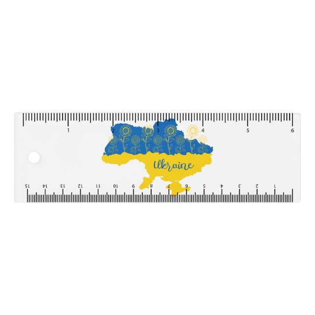 Map of Ukraine with sunflower and Ukrainian flag Ruler (Front)