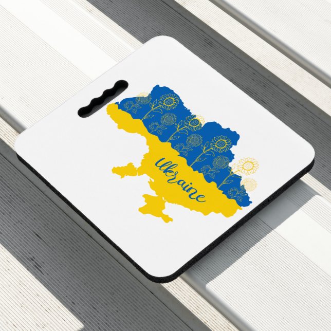 Map of Ukraine with sunflower and Ukrainian flag Seat Cushion (In Situ)