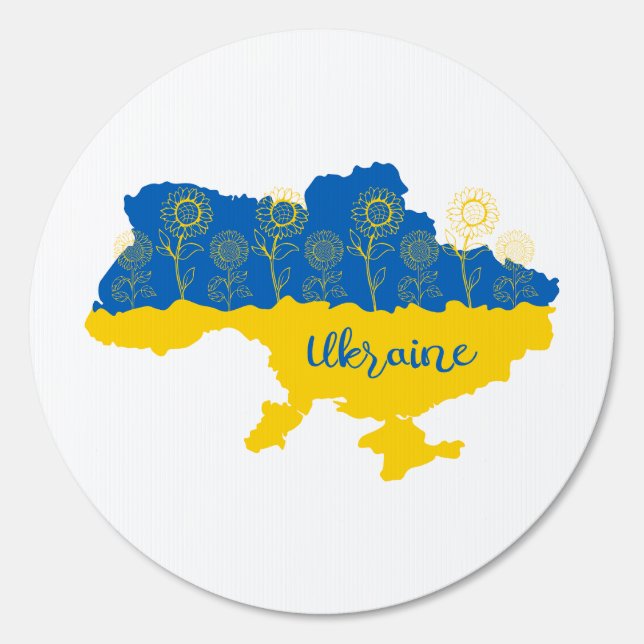 Map of Ukraine with sunflower and Ukrainian flag Sign (Front)