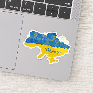 Map of Ukraine with sunflower and Ukrainian flag Sticker