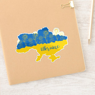 Map of Ukraine with sunflower and Ukrainian flag Sticker