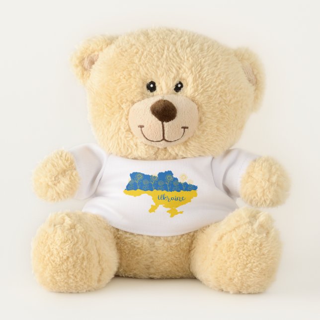 Map of Ukraine with sunflower and Ukrainian flag Teddy Bear (Front)