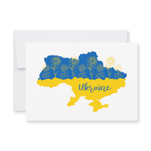 Map of Ukraine with sunflower and Ukrainian flag Thank You Card