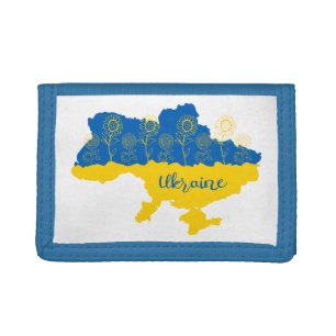 Map of Ukraine with sunflower and Ukrainian flag Trifold Wallet