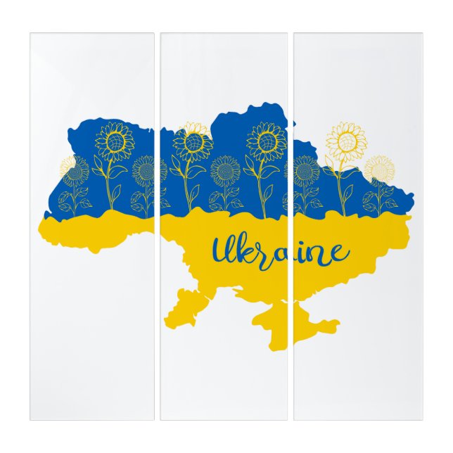 Map of Ukraine with sunflower and Ukrainian flag Triptych (Front)
