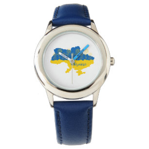Map of Ukraine with sunflower and Ukrainian flag Watch